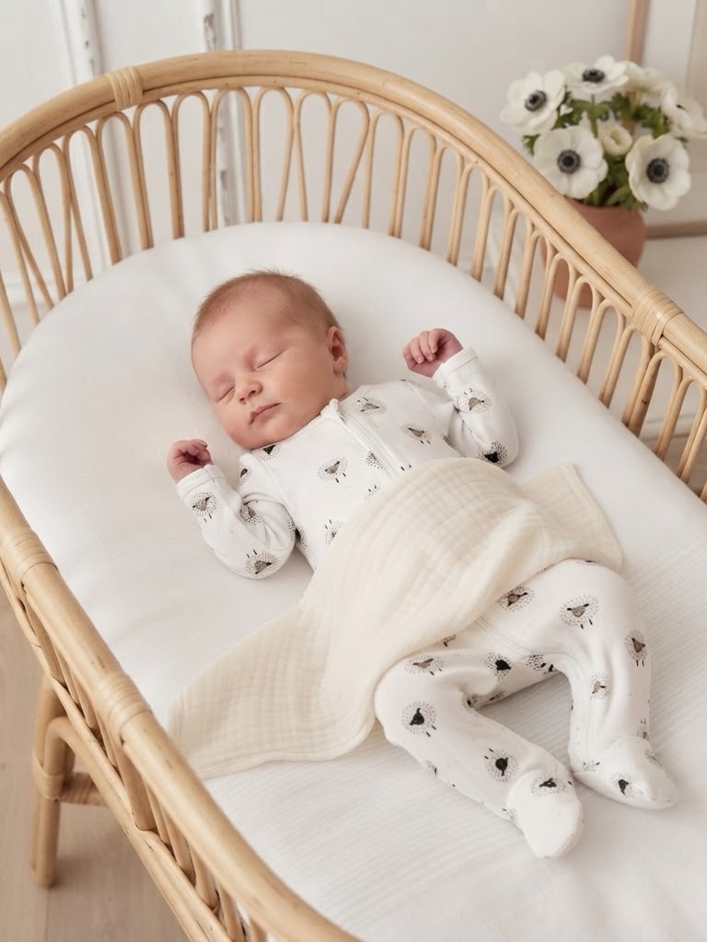 Petit Lem Cream Sleeping Sheep Zipper Footed Sleeper